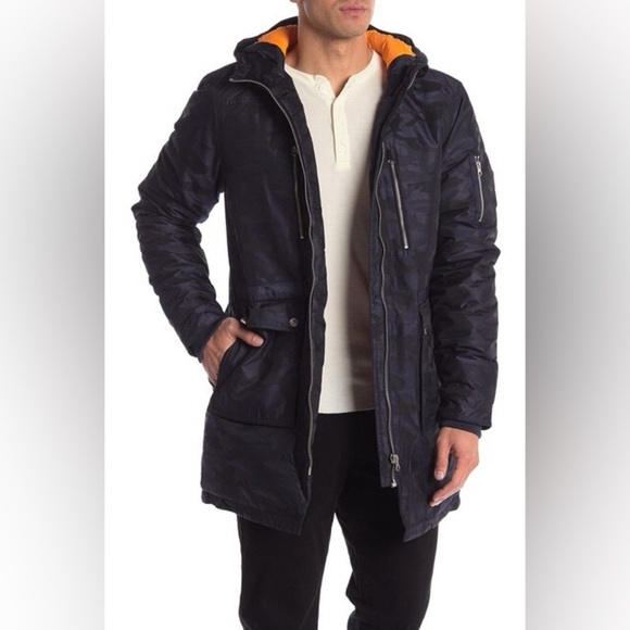 NWOT SLATE & STONE Greg Blue Gray Camo Hooded Puffer Coat Parka Size Large - Picture 2 of 9